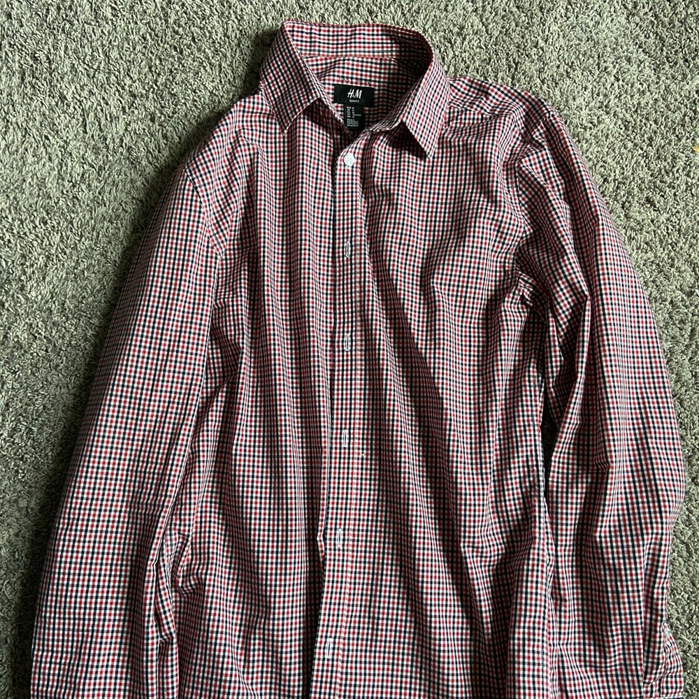 H&M slimFit Easy Iron Strech Checkered Button Down